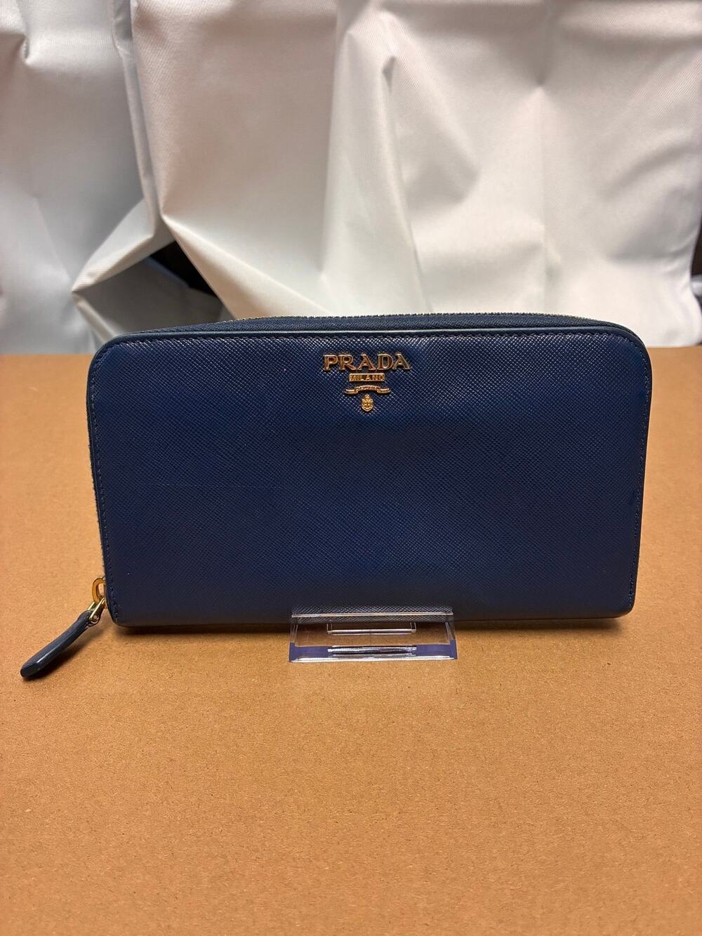 Prada Saffiano Zip-Around Wallet – Navy Blue
